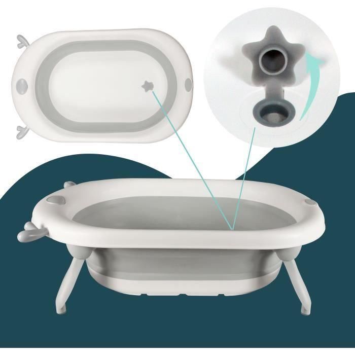 Bañera plegable - 23x80x49 cm - Gris blanco - LOOPING 1 Bañera plegable - 23x80x49 cm - Gris blanco - LOOPING 1