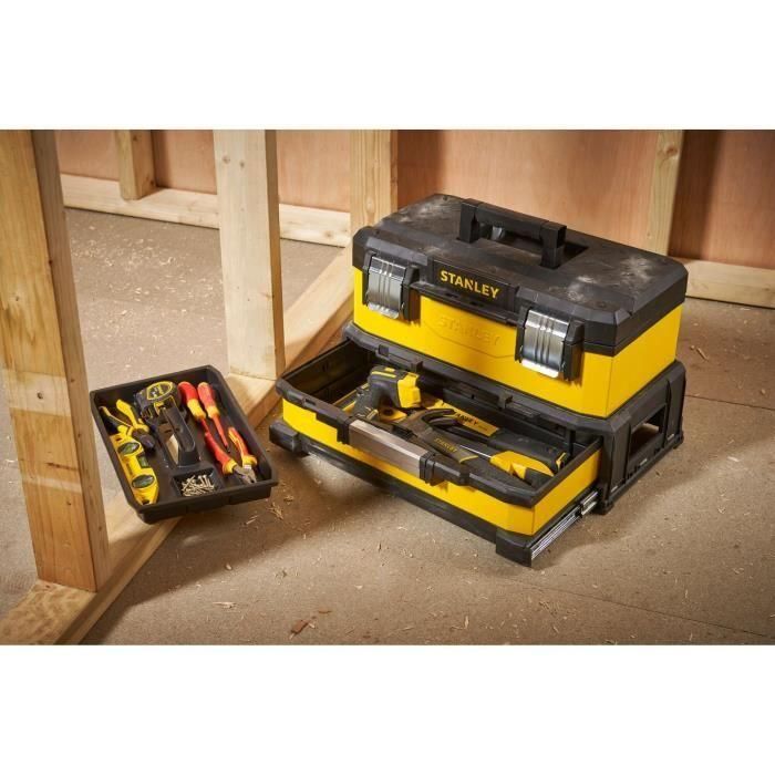 Stanley Caja de Herramientas Vacía con Cajón Amarillo 51cm - Bi-Material: Metal Galvanizado y Polipropileno - Mango Telescópico 2