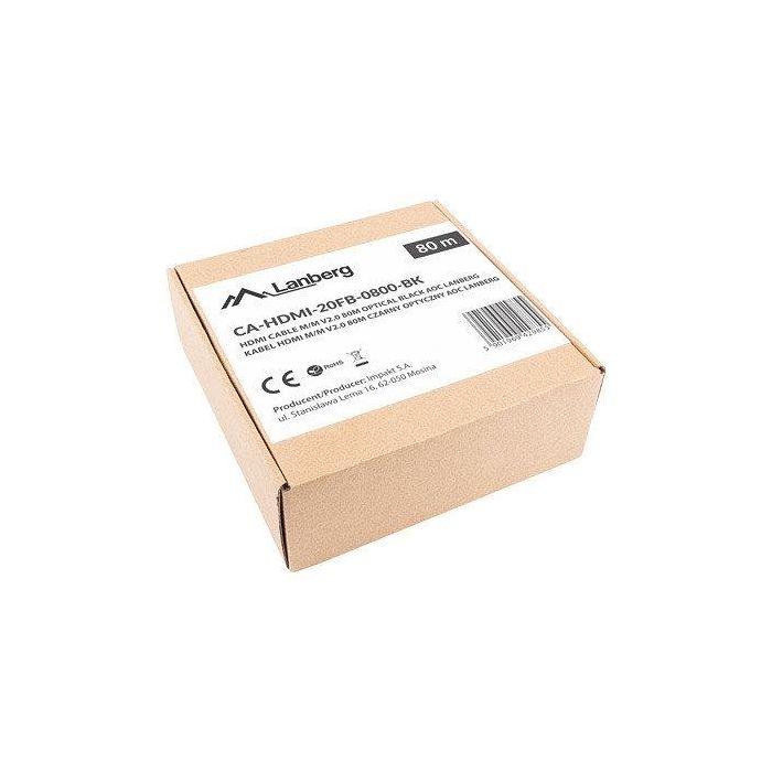 LANBERG CA-HDMI-20FB-0800-BK Cable HDMI 80m Versión 2.0 Macho a Macho con Contactos Chapados en Oro Color Negro y Plata 4 LANBERG CA-HDMI-20FB-0800-BK Cable HDMI 80m Versión 2.0 Macho a Macho con Contactos Chapados en Oro Color Negro y Plata 4