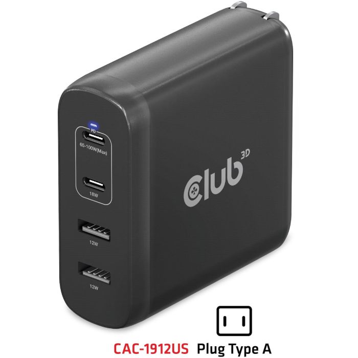 Club3D Ladegerät 2xUSB Typ C. 2xUSB Typ A. PD 100W. GaN retail 3 Club3D Ladegerät 2xUSB Typ C. 2xUSB Typ A. PD 100W. GaN retail 3