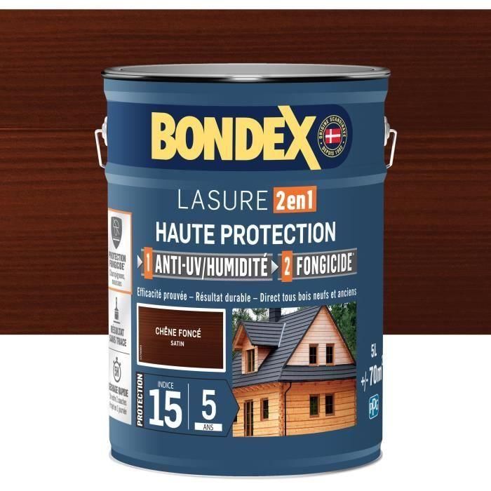 Tinte de alta protección 2 en 1 - Roble satinado oscuro - BONDEX - 5 L Tinte de alta protección 2 en 1 - Roble satinado oscuro - BONDEX - 5 L