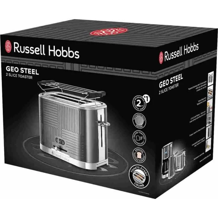 Russell Hobbs 25250-56 Geo Steel Tostadora 4 Funciones Temperatura Ajustable Calentador Pinzas Acero Inoxidable 1