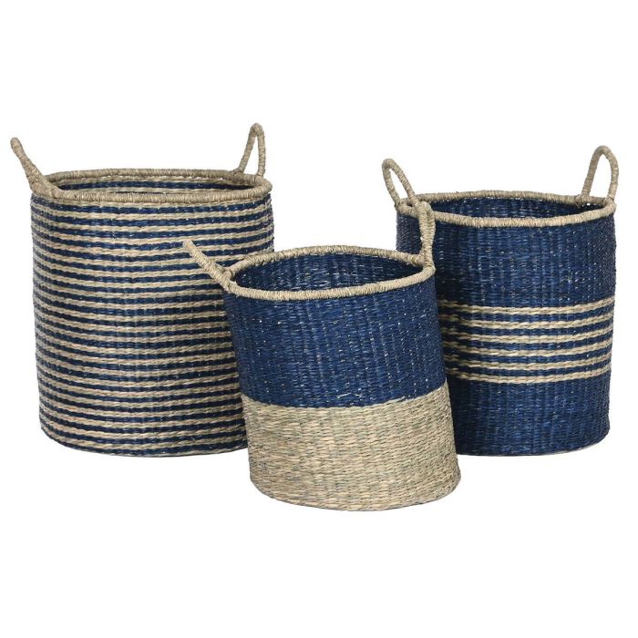 Cesta Mediterraneo DKD Home Decor Azul Natural 43 x 54 x 43 cm Set de 3 1