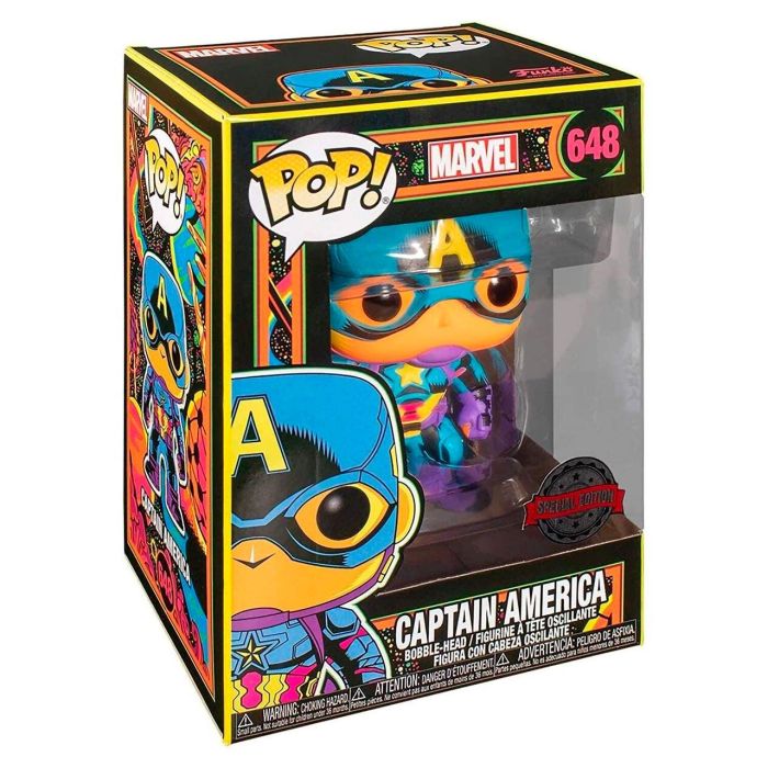 Funko Figura Capitán América Black Light 48845 Marvel Edición Especial 1