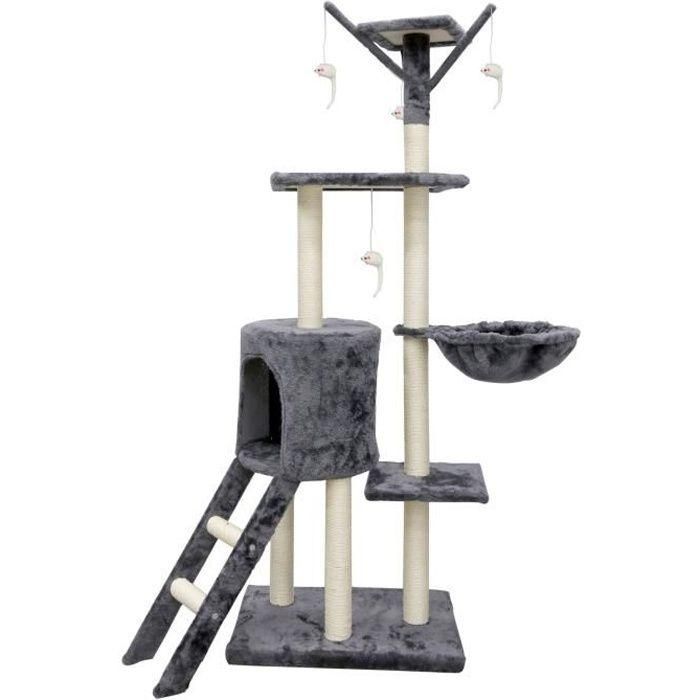 JIPSY ALC11 Árbol para gatos mediano, con nicho, 3 plataformas, rascador de sisal, escalera y ratones, gris 79x34x138 cm JIPSY ALC11 Árbol para gatos mediano, con nicho, 3 plataformas, rascador de sisal, escalera y ratones, gris 79x34x138 cm