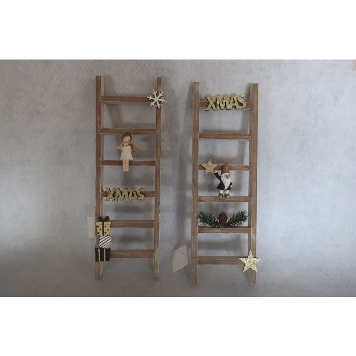 DKD Home Decor Decoración Navidad Moderna Escalera MDF Negro, Blanco y Natural 35x11.5x3.8 cm (6 Unidades) Surtido Aleatorio