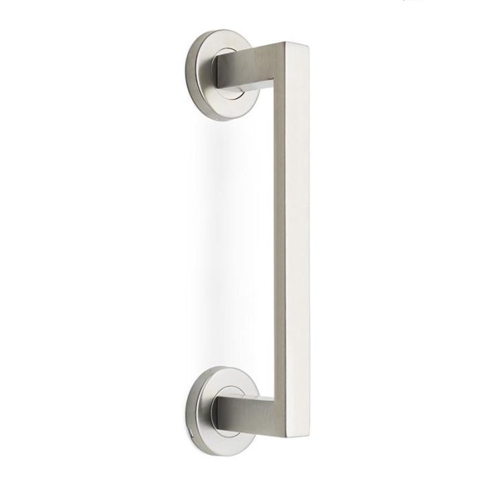 HERRAJES ALK Manillón para Puerta Modelo Tendal de Acero Inoxidable Ø50, Acabados Níquel Satinado y Negro Mate, con o sin Roseta