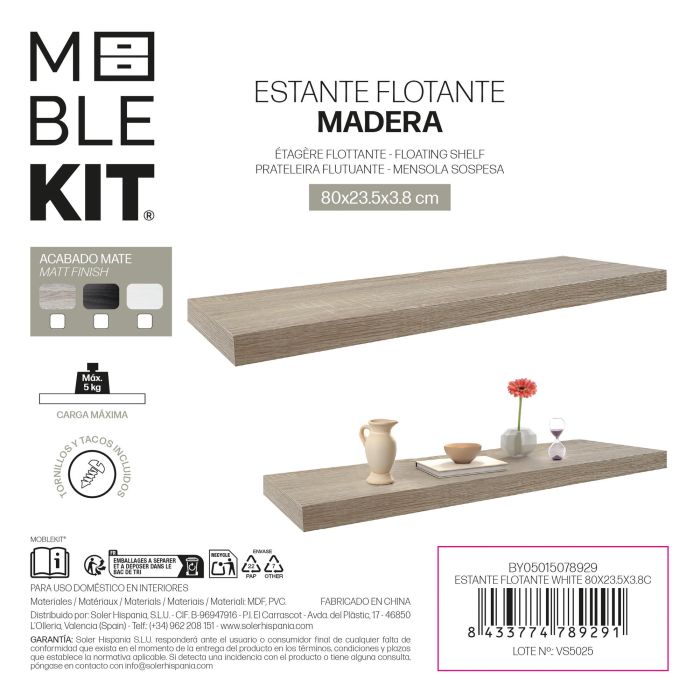 Estante Flotante White 80X23.5X3.8C Moblekit (6 Unidades) 3