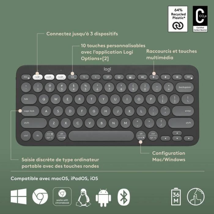 LOGITECH - Teclado inalámbrico - Pebble Keys 2 M380s - Bluetooth - Botón Easy-Switch - Grafito - (920-011803) 4