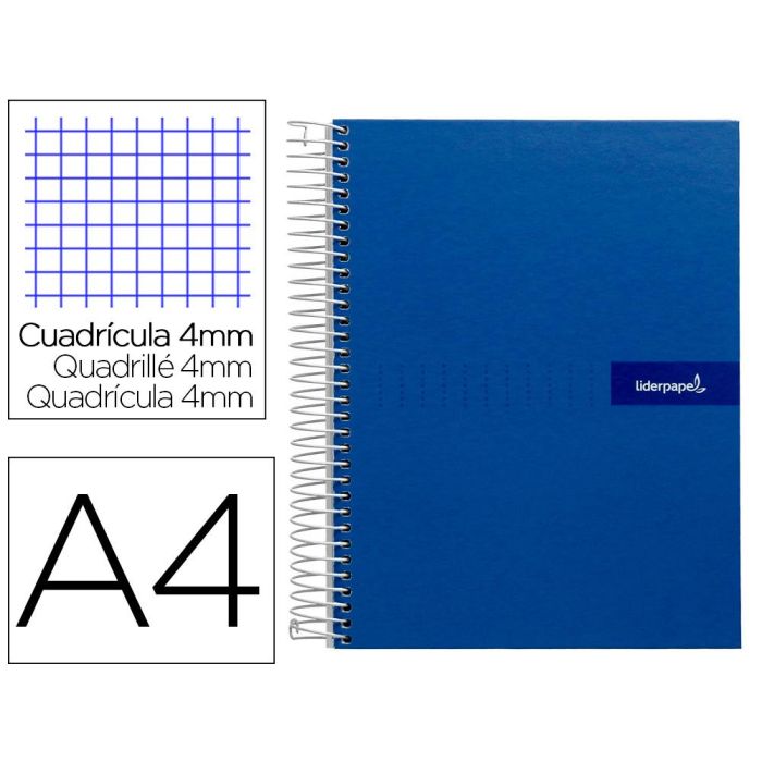 Cuaderno Espiral Liderpapel A4 Crafty Tapa Forrada 80H 90 gr Cuadro 4 mm Con Margen Color Azul Marino