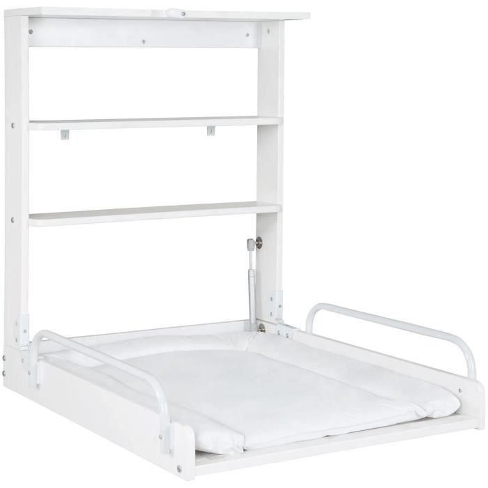 Roba ROB4005317295367 Cambiador Plegable de Pared con Colchón Impermeable y 2 Estantes Integrados, Madera Lacada Blanca 4