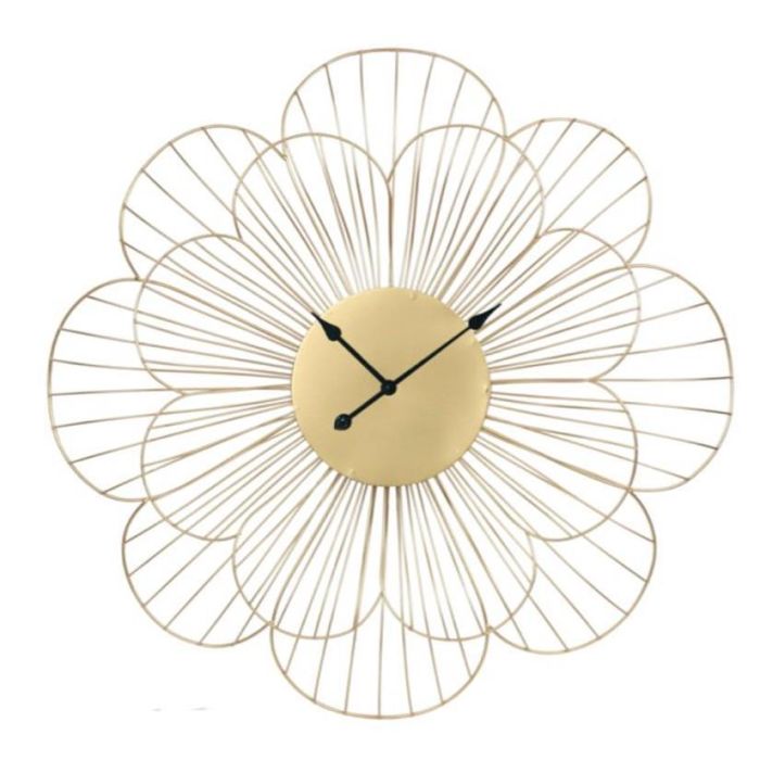 DKD Home Decor Reloj de Pared Moderno Dorado de Metal con Diseño de Flor 57x57 cm