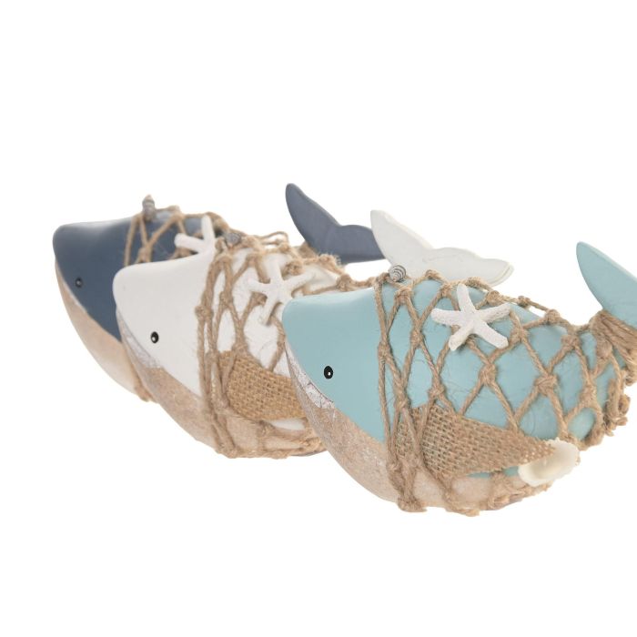 DKD Home Decor Figura Ballena MDF Blanco y Azul 8 x 11 x 18 cm (6 Unidades)