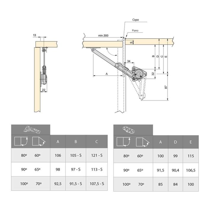 Emuca Juego de compases para puertas elevables NSDX, fuerza 20-70kgxcm, Acero y zamak, Niquelado 1