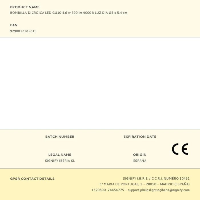 Philips Bombilla Dicroica LED GU10 4,6W 390 lm 4000K Luz Día Ø5 x 5,4 cm