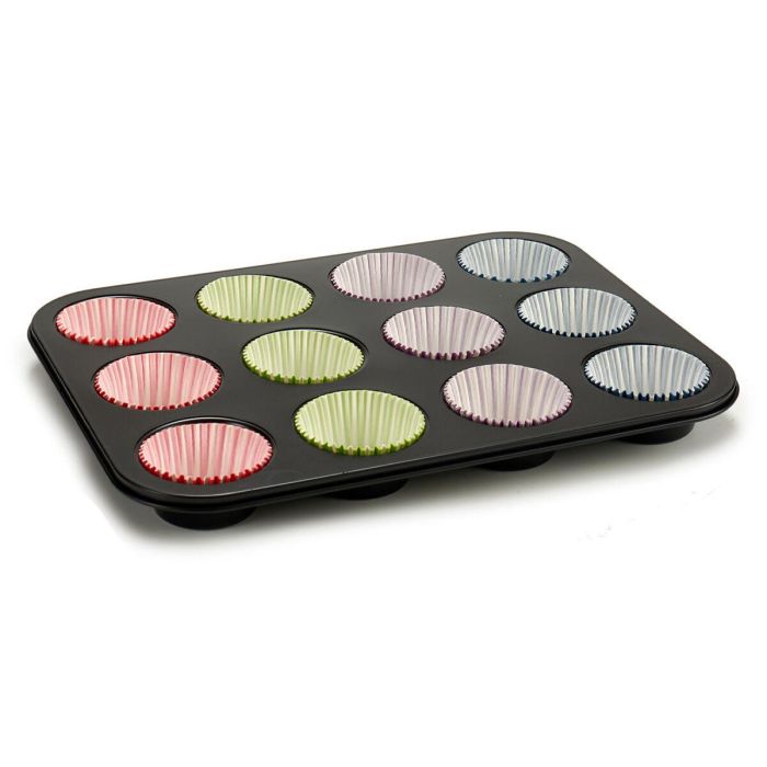 Moldes para Magdalenas Kinvara Azul Negro Rojo Verde Morado Multicolor 7 x 7 x 3 cm 35 x 3 x 26,5 cm Bandeja para Horno (12 Unid 2