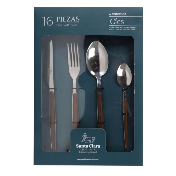 Inde Cubertería 16 Piezas de Acero Inoxidable Cies Sta Clara - Set con 6 Tenedores, 6 Cuchillos y 6 Cucharas (6 Unidades)