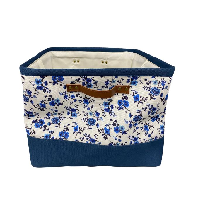 DKD Home Decor Cesta Shabby Poliéster Azul Blanco Colección Indigo 30 x 30 x 40 cm