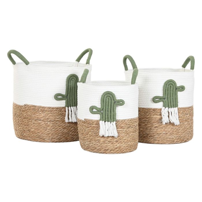 Cesta Boho DKD Home Decor Blanco Verde 38 x 37 x 38 cm Set de 3 (2 Unidades) 3