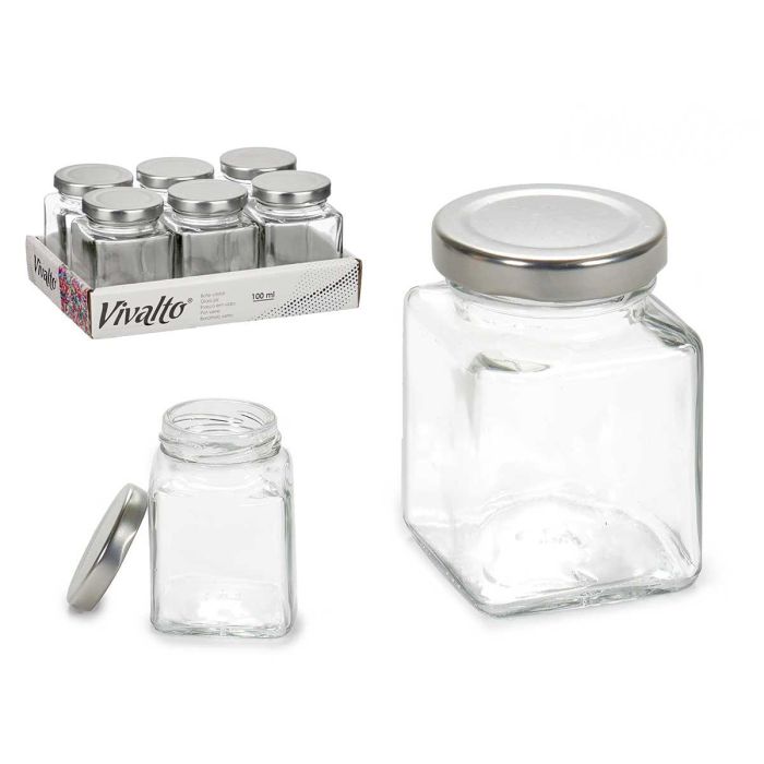 Vivalto Tarro Cuadrado de Cristal Transparente con Tapa, 100 ml - 5.6x7.6x5.6 cm (48 Unidades)
