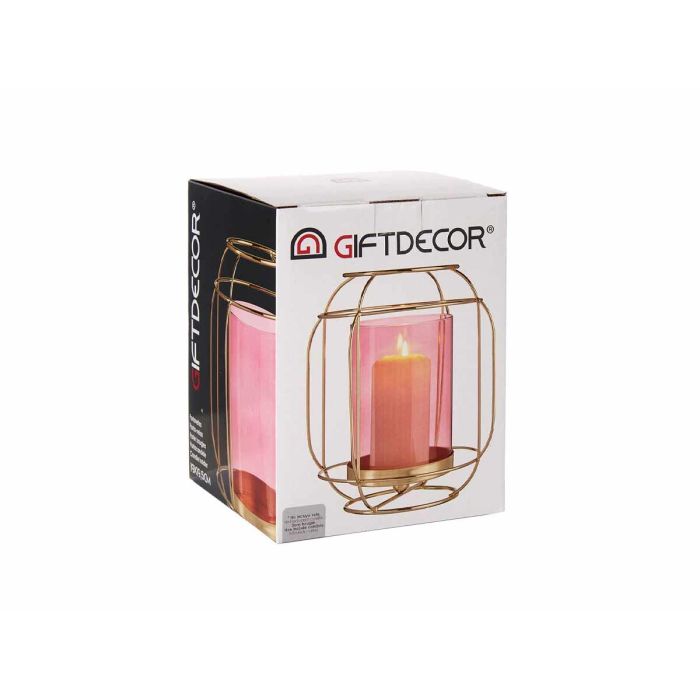 Base Vela Cristal Farol Rosa Metal Oro Giftdecor 19x20x19 cm (8 Unidades) 2 Base Vela Cristal Farol Rosa Metal Oro Giftdecor 19x20x19 cm (8 Unidades) 2
