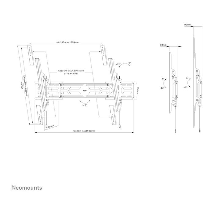 Neomounts WL35S-950BL19 Soporte Pared TV 55-115" 160kg Inclinable Negro