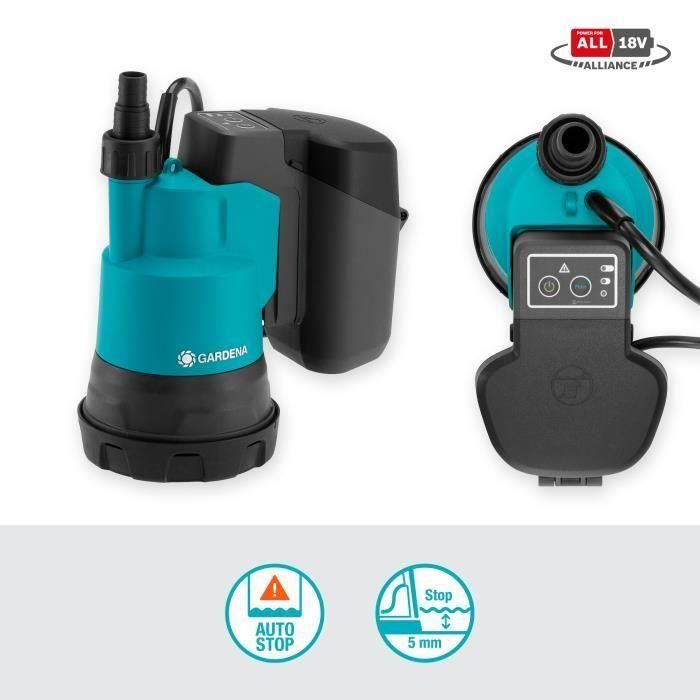 Gardena 2000/2 18V P4A Bomba de evacuación de Agua Limpia con batería Li-ion 2.5Ah y cargador. Caudal 2000 l/h, 2.0 bar, 3 modos. 1 Gardena 2000/2 18V P4A Bomba de evacuación de Agua Limpia con batería Li-ion 2.5Ah y cargador. Caudal 2000 l/h, 2.0 bar, 3 modos. 1