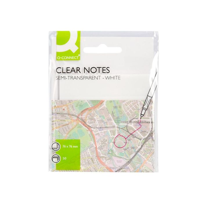 Bloc De Notas Adhesivas Quita Y Pon Q-Connect 76x76 mm Removible Plastico Translucido Blanco 50 Hojas 1