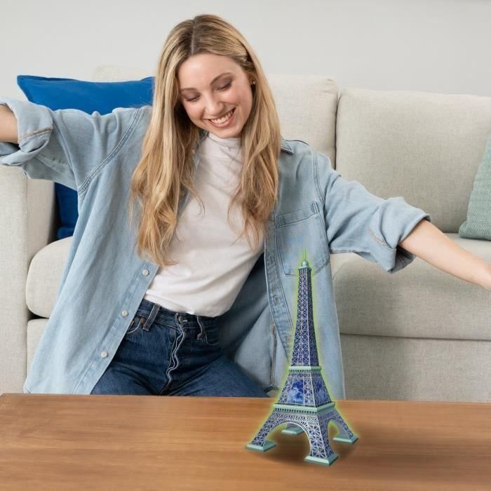 Ravensburger - Puzzle 3D Torre Eiffel Fosforescente 50 años - A partir de 10 años - 216p numerados para montar sin pegamento - Accesorios incluidos - 11591 3