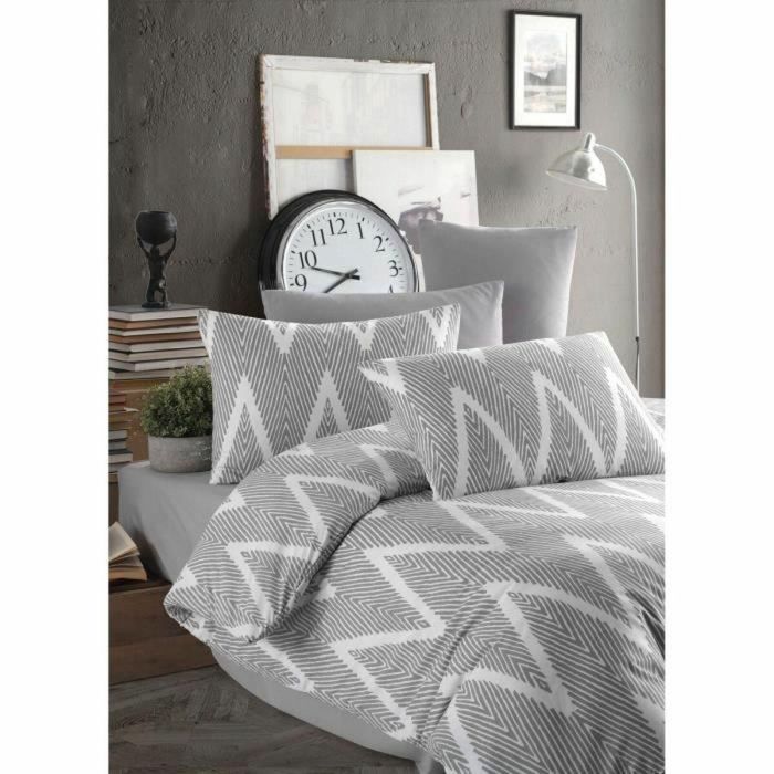 Juego de Cama 220x240 cm 2 Fundas Almohada 60x60 cm Algodón Poliéster Gris Juego de Cama 220x240 cm 2 Fundas Almohada 60x60 cm Algodón Poliéster Gris