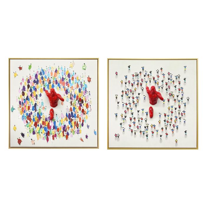 DKD Home Decor Cuadro Moderno Hombre Multicolor Rojo 80x80 cm Lienzo Resina PS (2 Unidades)