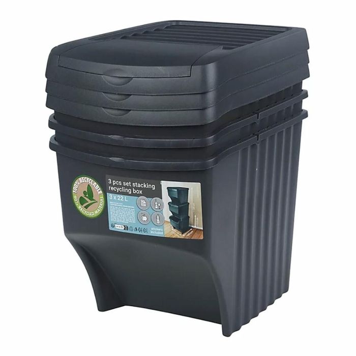 Set de cubos Sortibox Negro Apilable (3 Unidades) 1 Set de cubos Sortibox Negro Apilable (3 Unidades) 1