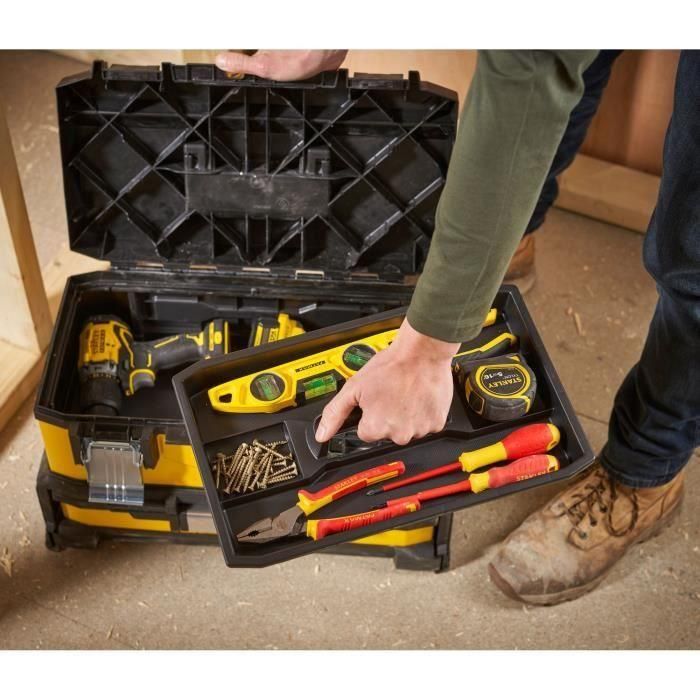 Stanley Caja de Herramientas Vacía con Cajón Amarillo 51cm - Bi-Material: Metal Galvanizado y Polipropileno - Mango Telescópico 4