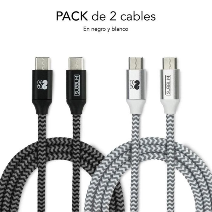 SUBBLIM PACK 2 CABLES USB TIPO USB-C A USB-C 1 M BLACK/SILVER cable USB 1 SUBBLIM PACK 2 CABLES USB TIPO USB-C A USB-C 1 M BLACK/SILVER cable USB 1