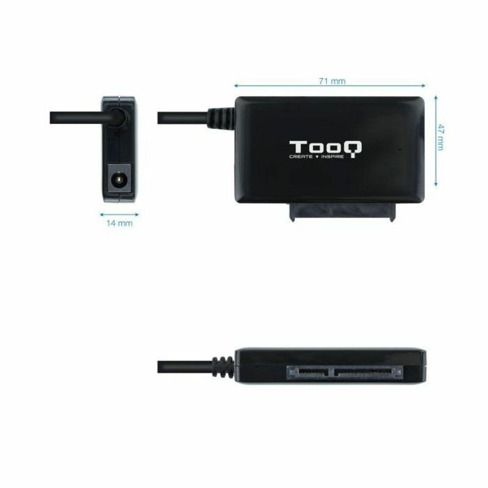 TooQ TQHDA-02C Adaptador USB-C a SATA para Discos Duros SSD/HDD 2.5" y 3.5" USB 3.1 Gen1 5Gbps Negro, compatible SATA I/II/III. 8