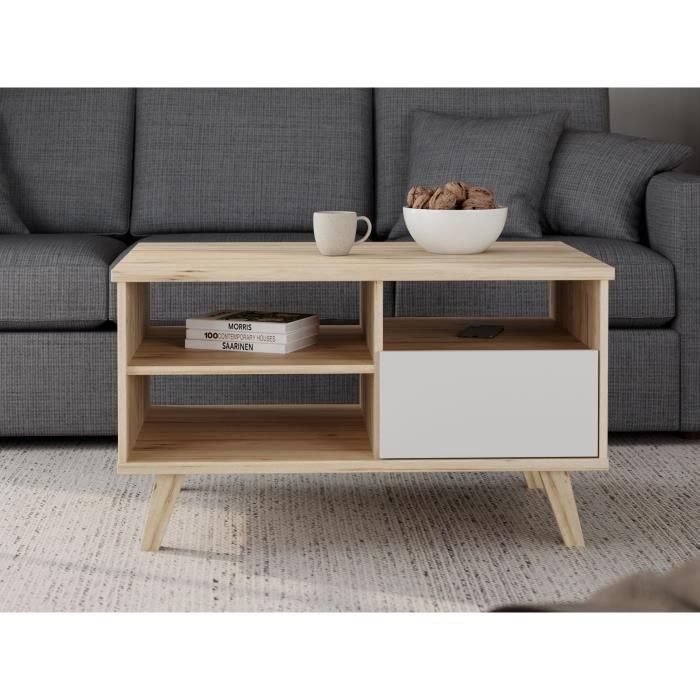VANKKA VANKCFTT5218L25 Mesa de Centro Rectangular - Roble / Blanco Mate - Patas de Madera - 90x60x51,8 cm 2 VANKKA VANKCFTT5218L25 Mesa de Centro Rectangular - Roble / Blanco Mate - Patas de Madera - 90x60x51,8 cm 2
