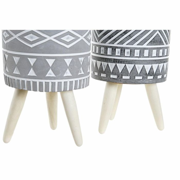 Macetero Boho DKD Home Decor Gris Blanco 14.3 x 26.2 x 14.3 cm (2 Unidades) 1 Macetero Boho DKD Home Decor Gris Blanco 14.3 x 26.2 x 14.3 cm (2 Unidades) 1