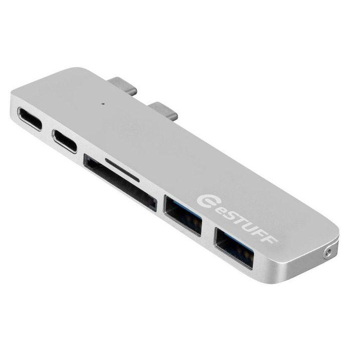eSTUFF Hub Pro USB-C para MacBook Pro 13" y 15" con puertos duales laterales Silver