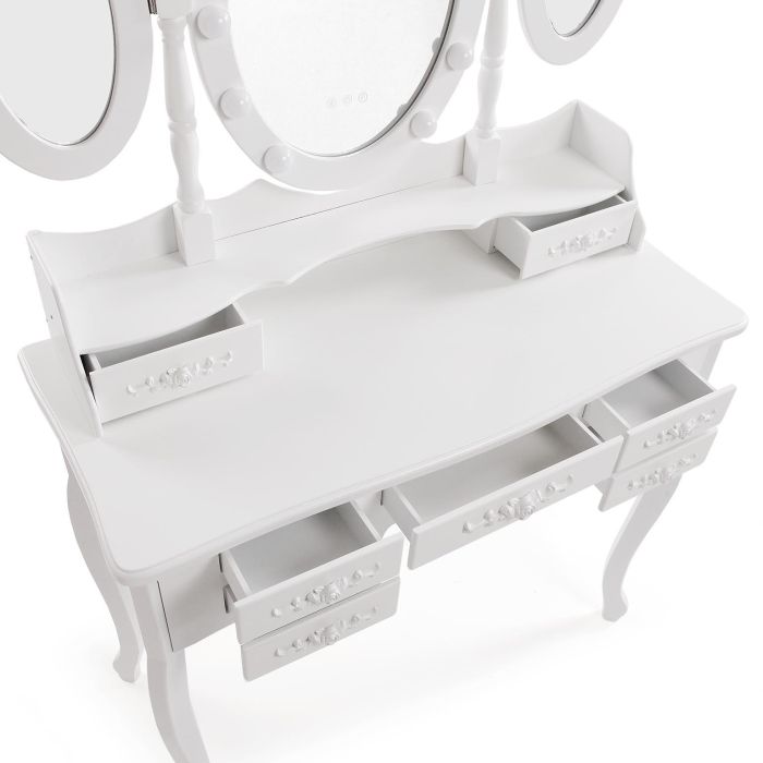 Tocador Blanco Con Taburete Y Luces Led Glow Versa 40X144CM 4 Tocador Blanco Con Taburete Y Luces Led Glow Versa 40X144CM 4