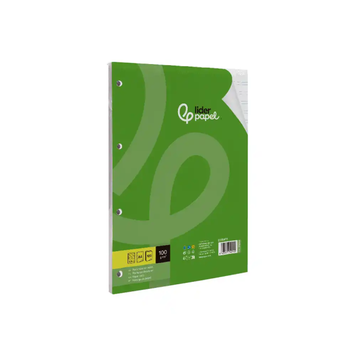 Liderpapel Recambio A4 100 Hojas 100gr Pauta 3,5mm Con Margen 4 Taladros 3