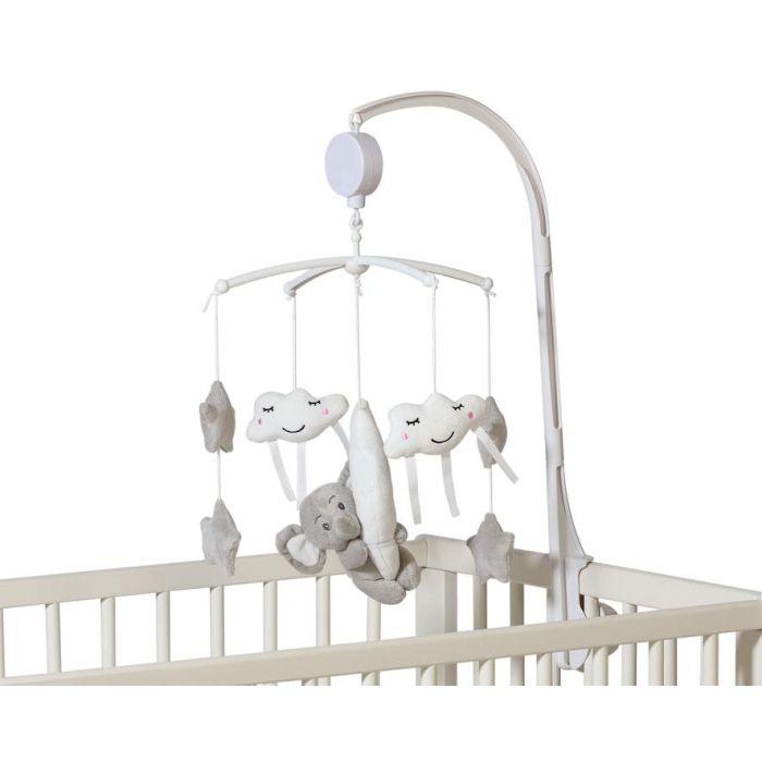 KioKids Móvil Musical para Cuna Elefante Gris con Nubes y Estrellas, Nana Relajante Mecanismo de Cuerda Colección Dolci Amici para Bebés +0 Meses 2
