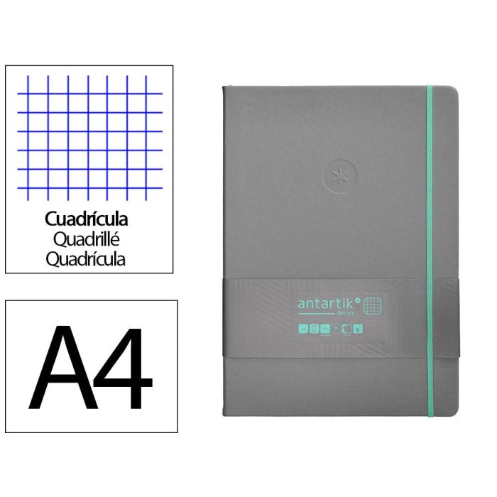 Cuaderno Con Gomilla Antartik Notes Tapa Dura A4 Hojas Cuadricula Gris Y Turquesa 100 Hojas 80 gr Fsc