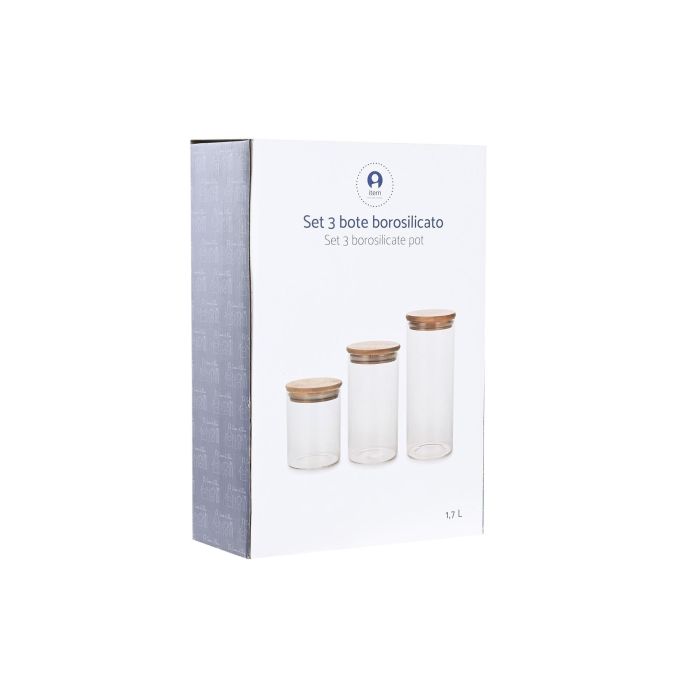DKD Home Decor Bote Basicos Set de 3 - Borosilicato y Acacia, Capacidad 1.8L, Transparente y Natural, 10.5x27.7x10.5 cm 2 DKD Home Decor Bote Basicos Set de 3 - Borosilicato y Acacia, Capacidad 1.8L, Transparente y Natural, 10.5x27.7x10.5 cm 2