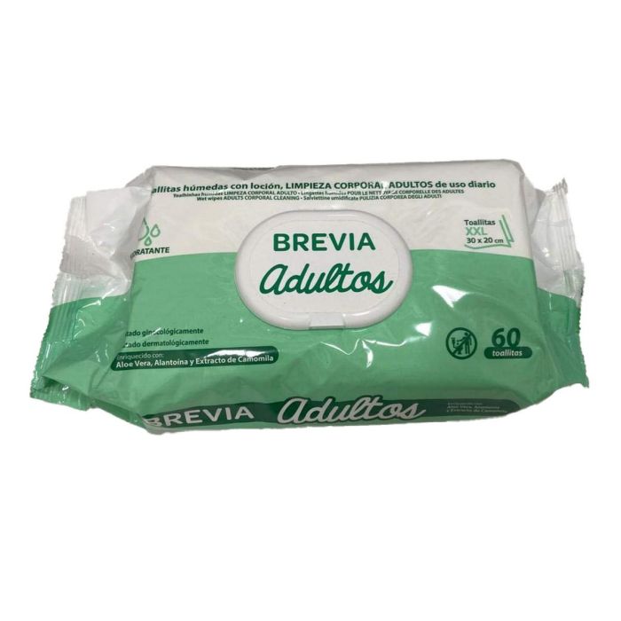 Salustar BREVIA Toallitas Húmedas con Loción para Limpieza y Cuidado Delicado de Piel Adulta, 30x20 cm, 60 Unidades