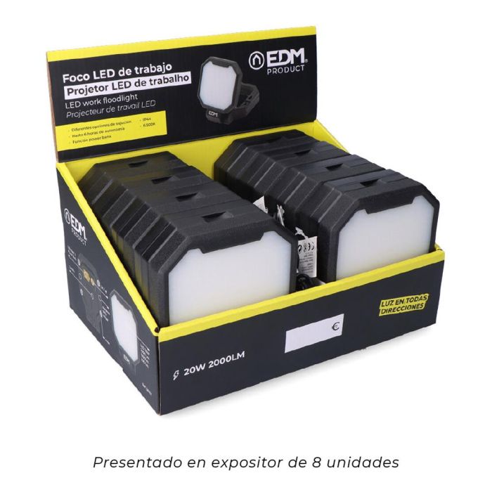 Edm Foco Led Recargable 20W 2.000lm 3 en 1 con Batería, Gancho e Imán, IP44, Power Bank, Negro 4 Edm Foco Led Recargable 20W 2.000lm 3 en 1 con Batería, Gancho e Imán, IP44, Power Bank, Negro 4