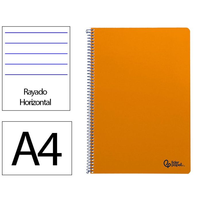 Liderpapel Cuaderno Espiral A4 Smart de Tapa Blanda, 80 Hojas de 75g, Rayado Horizontal con Margen, Naranja Liderpapel Cuaderno Espiral A4 Smart de Tapa Blanda, 80 Hojas de 75g, Rayado Horizontal con Margen, Naranja