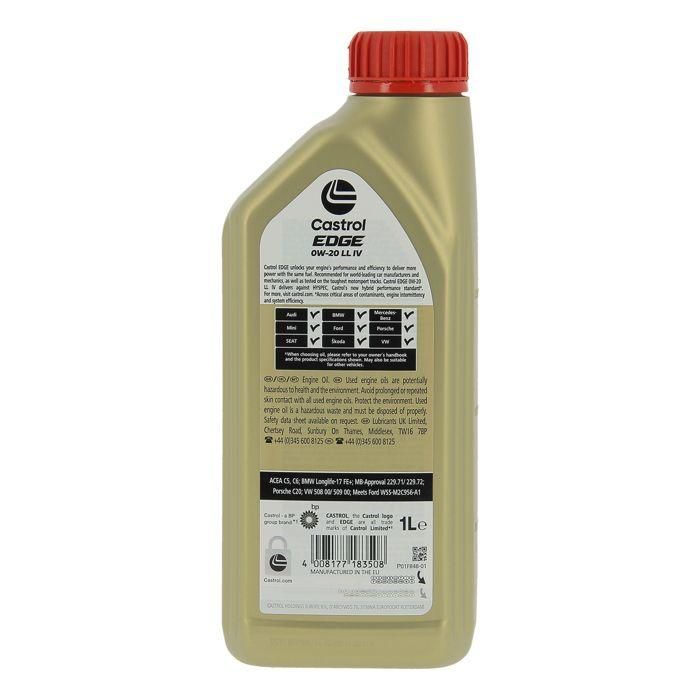Castrol CAS1697632815700 Aceite de Motor EDGE 0W-20 LL IV 1 Litro 1