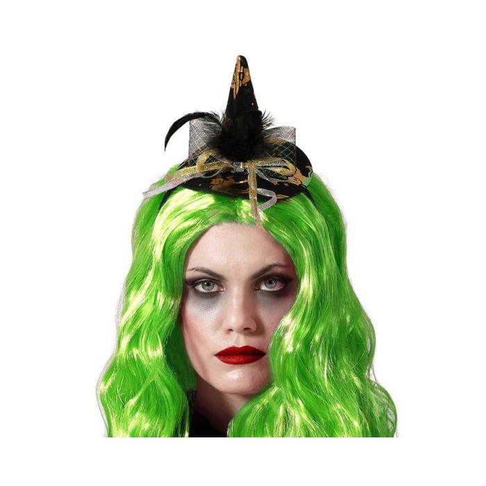 Sombrero de Bruja Negro con Detalles Naranja y Verde para Disfraces Fantasmagóricos y Halloween