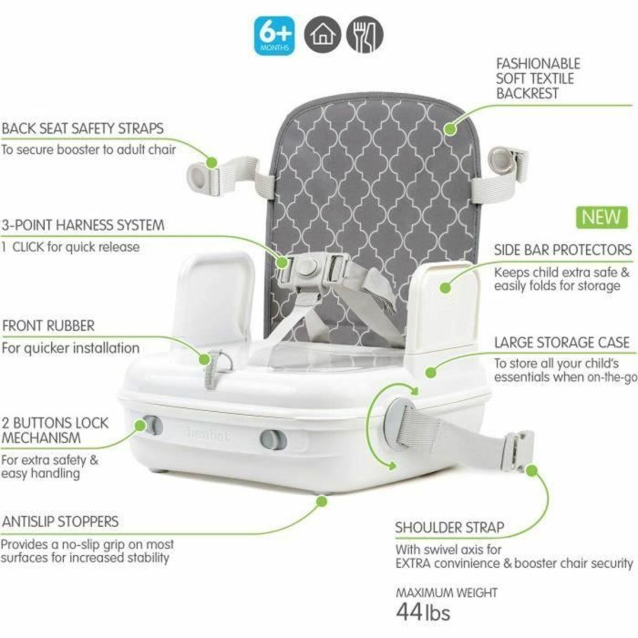 Benbat YummiGo2 Asiento elevador portátil 3 en 1 con almacenamiento y barras resistentes para bebé y niño 5