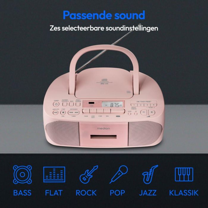 Medion AAAQL64901 Radio CD K7 FM portátil con 2x3W RMS de potencia, color rosa 2